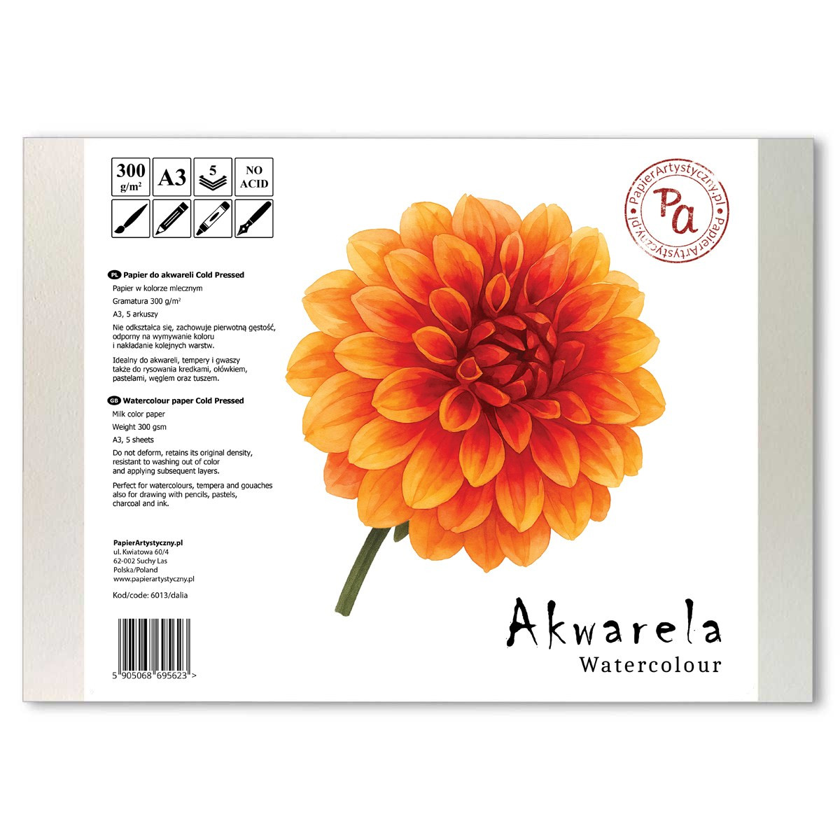 Papier do akwareli Cold Pressed Dalia 300g/m2 A3 5 ark. PapierArtystyczny.pl - 6013/dalia - foto.1